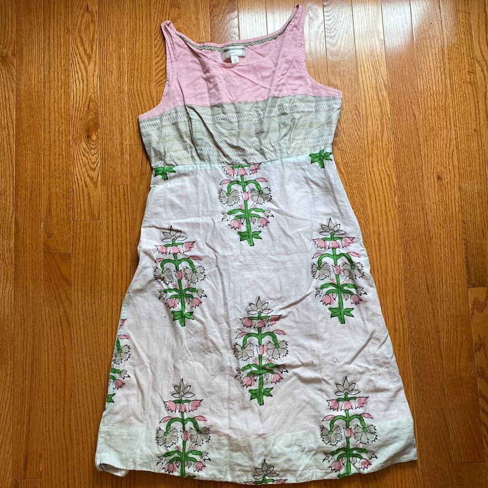 Moulinette Soeurs Pink White Green Floral Dress Sz4